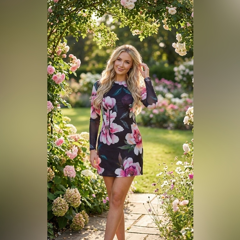 Marciano Los Angeles Women's Floral Long Sleeve Dress Size Small